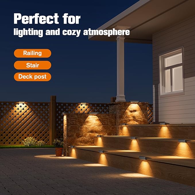 NIORSUN Solar Deck Lights Outdoor 20 Pack, IP65 Waterproof Large Size LED Stair Lights with Lenses, Auto ON Off Warm White Step Lights for Outside, Deck, Patio, Fence, Yard, Pathway and Railing Decor