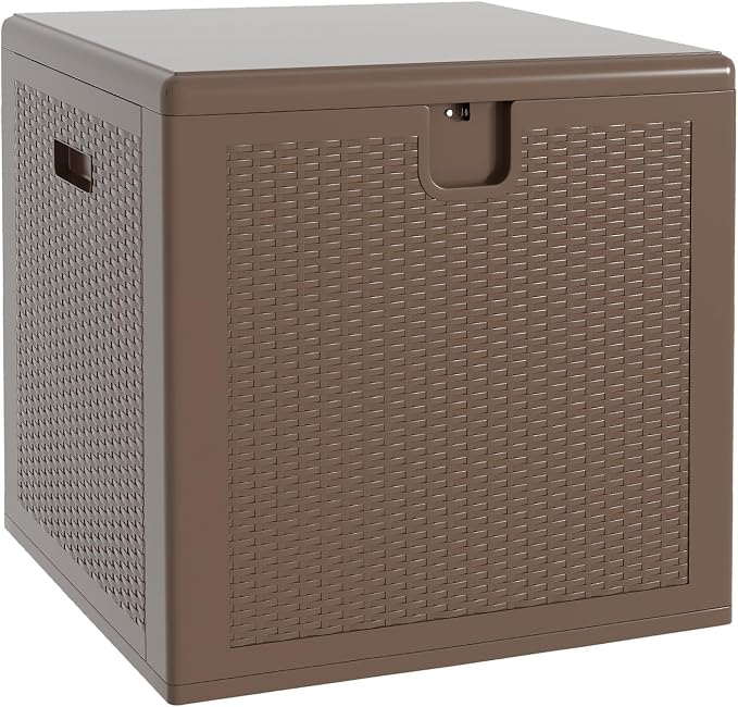 Takywep Large Resin Deck Box Waterproof, 150 gal, 800 LB Capacity Heavy Duty Outdoor Storage Box with Lockable Lid, Portable Outside Storage Container for Patio Garden Yard, Brown