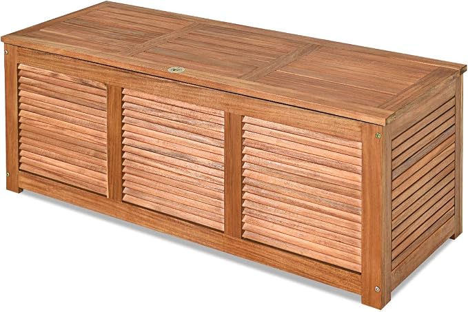 FANTASK 47 Gallon Wooden Deck Box, Outdoor Acacia Wood Garden Backyard Organization, Storage Bench for Patio Furniture Gardening Tools Toys Cushions