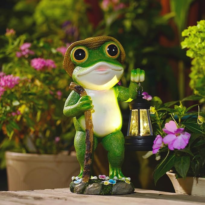 twinbling Solar Frog Garden Decor with Lantern | Gardening Gifts for Women Mom Grandma Outdoor Statue for Patio Pathway Frog Figurine for Yard Decoration Lawn Ornament