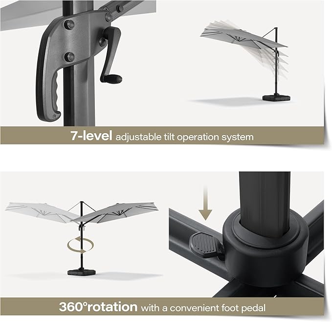 LAUSAINT HOME 9ft Square Cantilever Patio Umbrella, Outdoor Offset Hanging Umbrella with 360° Rotation & Aluminum Pole for Backyard, Pool, Lawn, Deck, Grey
