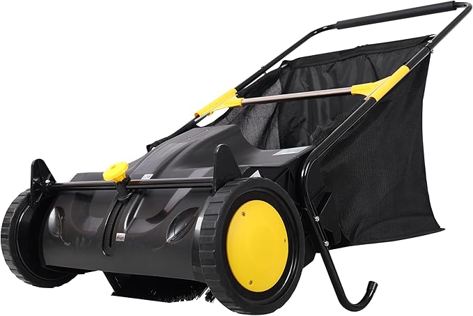 21 inch Hand Push Lawn Sweeper with 3.5 cu ft Hopper & Adjustable Brush Height, 4‑Brush Leaf & Grass Collector for Yard, Garden, Sidewalks