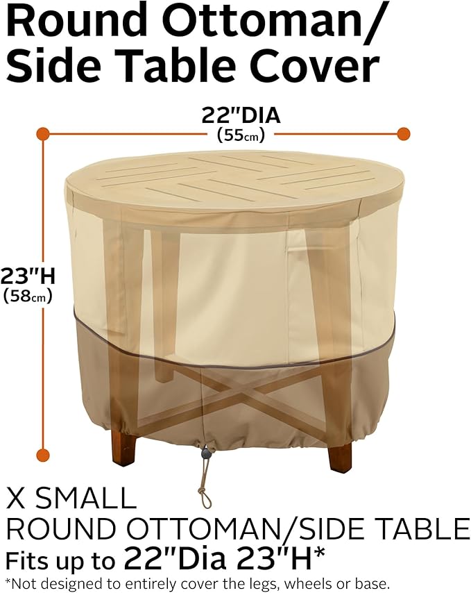Classic Accessories Veranda Water-Resistant 22 Inch Round Patio Ottoman/Coffee Table Cover, Outdoor Ottoman Cover