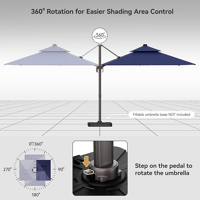 9x12FT Cantilever Patio Umbrella - Heavy Duty Double Layer Offset Design with 360° Rotation, Large Rectangle Sun Shade Umbrella for Garden, Deck, Pool, Backyard, Navy Blue