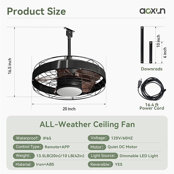 Aoxun 12' x 14' Outdoor Wood Gazebo with 20" Ceiling Fan with Light, Hardtop Gazebo Permanent Wooden Pavilion with Galvanized Steel Gable Roof, for Patio, Garden, Deck, Cedar Wood