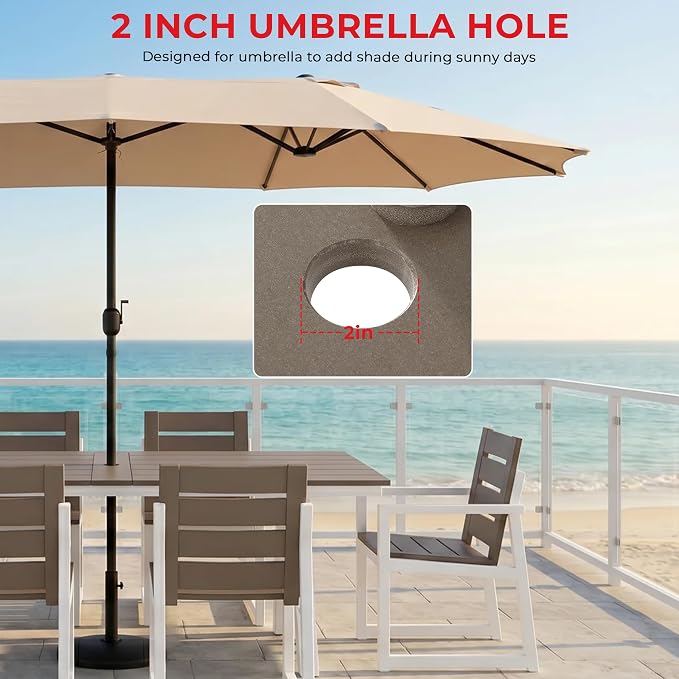 Costaelm Outdoor Dining Tables for Patio, 72" Rectangle 6-Person HDPE Dining Table with Umbrella Hole and Metal Frame for Outside, Garden, Poolside, Backyard, Porch, Balcony, Weathered Wood
