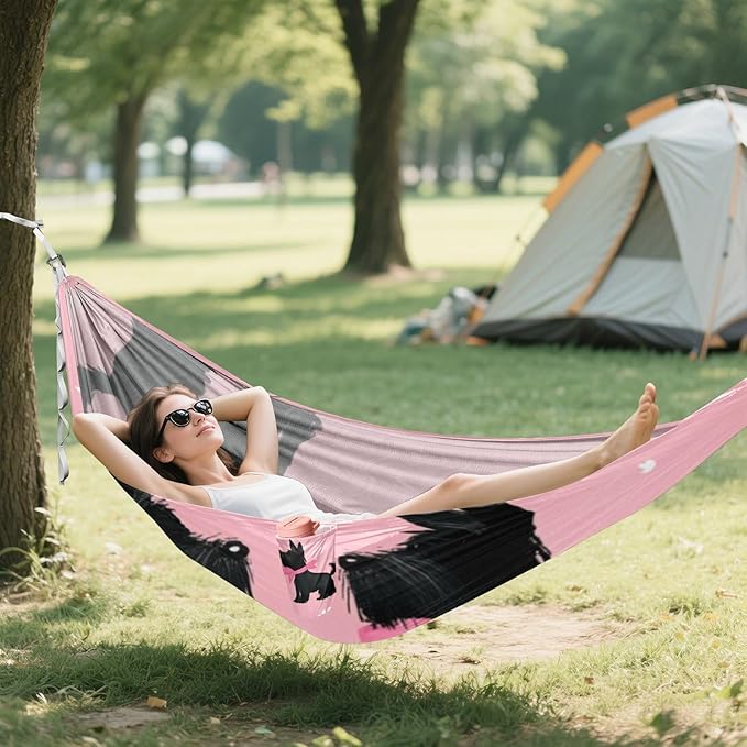 Black Scottish Terrier Silhouettes Paw Hammocks with Hanging Rope Rope Hammock for Patio Backyard Lounge Base