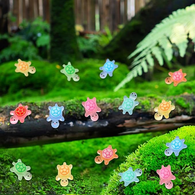 200 Pcs Mini Resin Turtles Glow in the Dark Sea Animals for Dollhouse Decor | Tiny Sea Turtle to Hide Small Luminous Figures Miniature Plastic Animal for Fairy Garden Micro Landscaping Home Decor Crafts