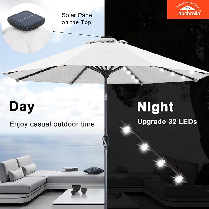 ABCCANOPY OLEFIN® 5-Year No Fading Patio Umbrella with Solar Lights (White)