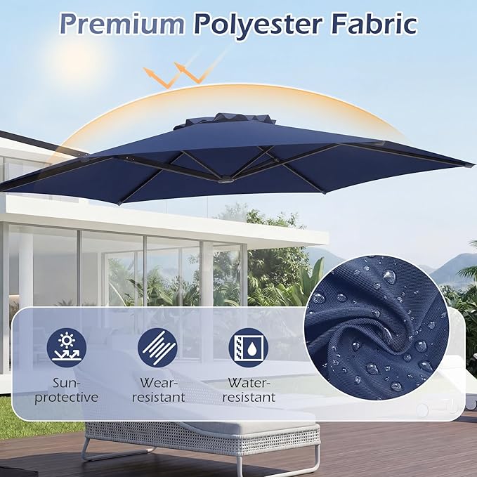 Tangkula 10FT Patio Umbrella, Offset Cantilever Outdoor Umbrella with 360 Degree Rotation, Air Vent, Cross Base for Pool Deck Garden Backyard (Navy)