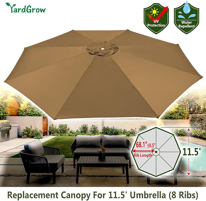 YardGrow 11.5ft 8 Ribs Umbrella Canopy Replacement for Patio Umbrella, Frame NOT Included, Umbrella Replacement Canopy ONLY