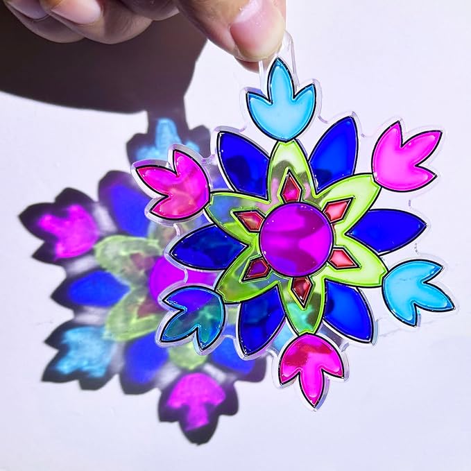 AUEKIV Snowflake Suncatcher Kit 32Sets Winter Snowflake Suncatchers Window Art Paint Sun Catchers DIY Craft Kit for Xmas Decoration Classroom Home Winter Christmas Holiday Art Project Party Favors