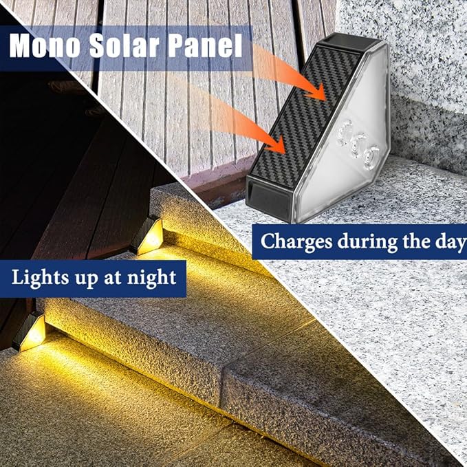 Solar Stair Lights IP65 Solar Step Light for Outdoor Stairs Waterproof for Rain Snow Lights for Patio Garden Porch Deck Front Step (Warm Light - 4PC)