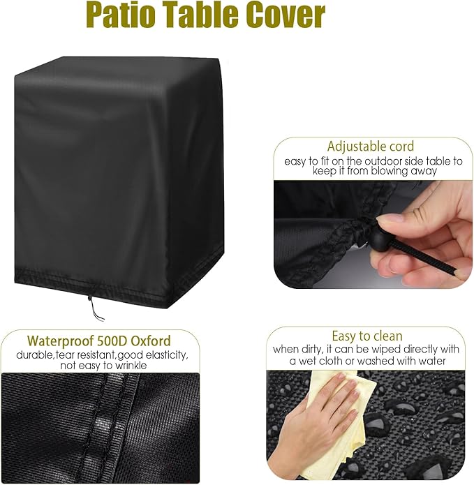End Tables Cover, Waterproof Sun Dust Protection with Drawstring, Fits Square Small End Bedside Table, Deck Balcony Furniture Protector, Black-15.7"D x 18.1"W x 34.2"H