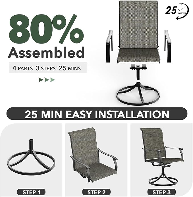 Outdoor Dining Set,27.5"x 27.5"x 28" Round Patio Table with 2pcs Swivel Chairs,Outdoor Furniture Set for Garden Backyard Lawn Poolside
