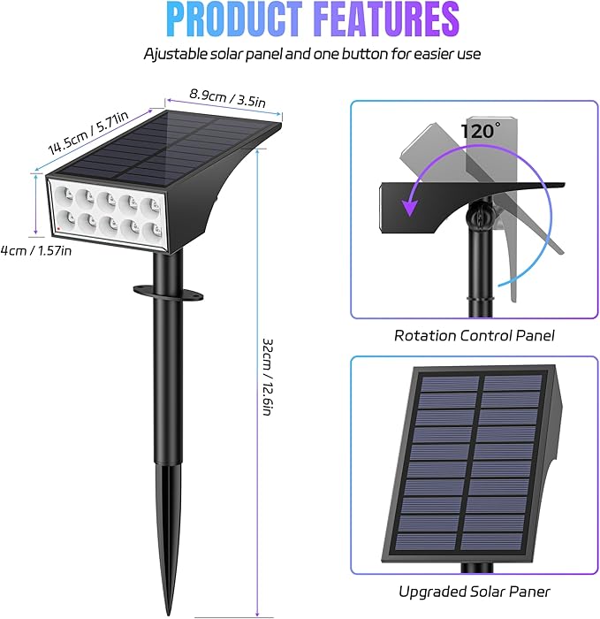 WENATY Solar Spot Lights Outdoor Color Changing, [7 Mode/12 Pack] Christmas Landscape Spotlights, Solar Lights Outdoor Waterproof,Led Powered Flood Light for Halloween Pathway Yard Garden Tree Walkway