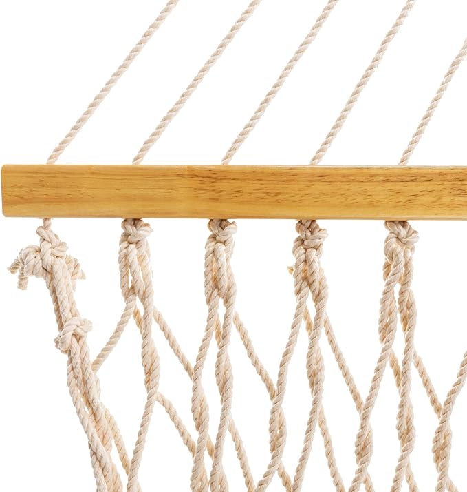 Original Pawleys Island Single Oatmeal DuraCord Rope Hammock – 12 ft. x 50 in., 1-Person, 450 lb Capacity, Oak Spreader Bar, Zinc-Plated Hardware, Handcrafted in The USA