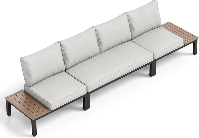 PHI VILLA Outdoor Sectional Furniture Set,3 Pieces Metal Patio Sectional Outdoor Couch Set,Modern Patio Conversation Sets with Coffee Table,Thickened Cushion,for Poolside and Backyard,Light Grey