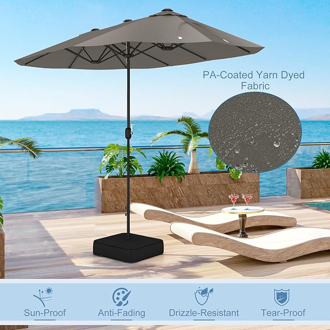 Giantex Patio Umbrella with Base, Double-Sided Outdoor Umbrella with Crank Handle, Umbrella Base Stand with 2 Sandbags, 12 Metal Ribs, Market Umbrellas for Garden Poolside Deck