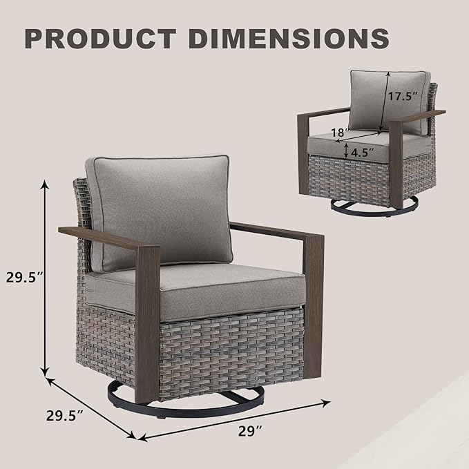 Rilyson Outdoor Patio Swivel Rocker Chairs - Wicker Rattan Patio Swivel Rocking Chairs Set of 2 with Metal Wide Armrest, Thick Cushions and Deep Seating for Deck Porch Sunroom Garden(Mixed Grey/Grey)