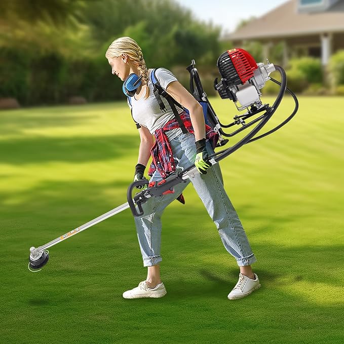 Backpack 4 Stroke 2 in 1 Brush Cutter, 8500RPM Single Cylinder Gasoline Weed Eater String Trimmer, Hedge Trimmer for Farmland Weeding, Harvesting, Clearing