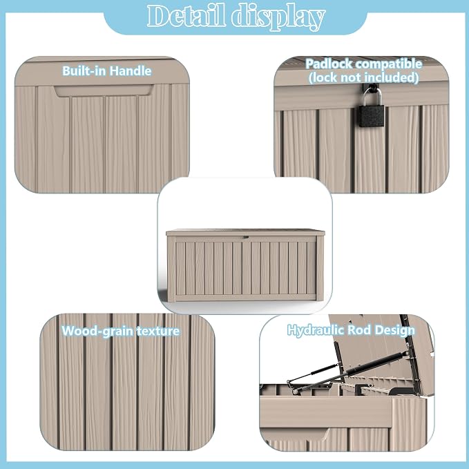 150 Gallon Deck Box Outdoor, Waterproof Outdoor Storage Boxes with Lids, Outside Resin Lockable Storage Box for Patio Cushions, Garden Tools(Grey)