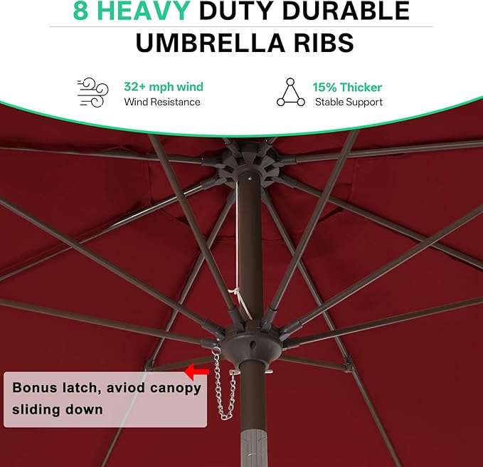 ABCCANOPY 10ft Scalloped Patio Umbrella, Outdoor Table Umbrella with Tilt and Crank, Fiberglass Ribs Deck Umbrella for Patio, Pool, Garden, Picnic (Burgundy)