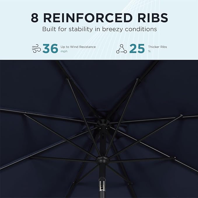 9FT Outdoor Patio Umbrella with Crank Lift & Auto Tilt - Market Umbrella, 8 Heavy-Duty Ribs, UV Resistant & Water-Repellent for Garden, Deck, Poolside & Backyard