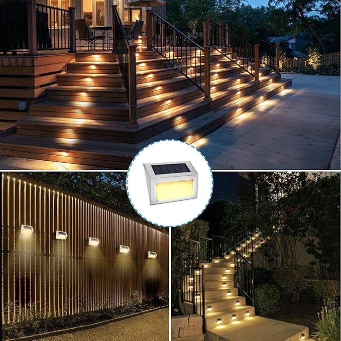 Solar Lights for Steps Deck Solar Stair Light Outdoor Waterproof Stainless Steel LED Fence Light for Garden Patio Pathway, 6 Pack, Warm White