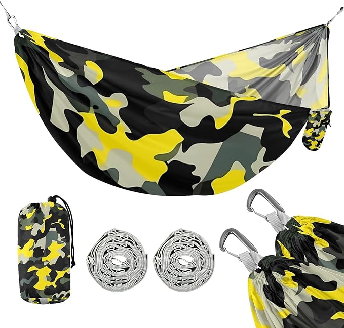 Balck Yellow Camouflage 330lb Capacity Camping Hammocks with Tree Straps Cloth Hammock for Outside Patio Backyard Poolside para ir de Camping