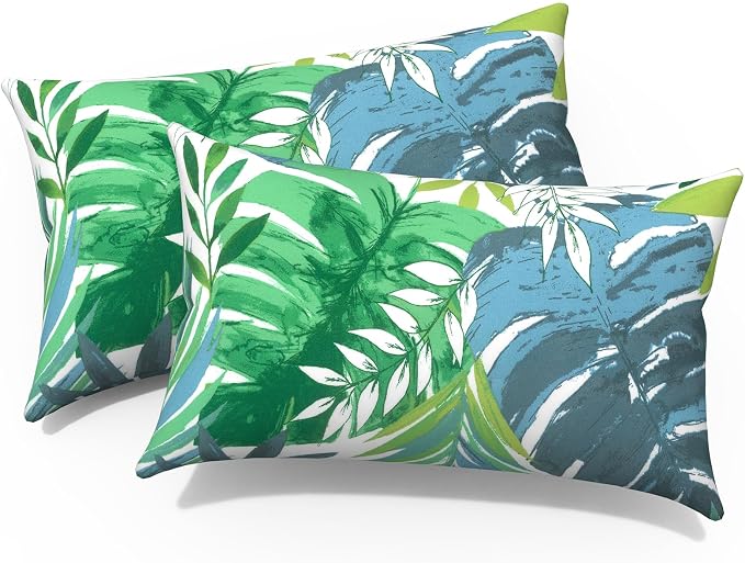 Pack of 2 Outdoor Lumbar Pillow Covers, All Weather Cushion Pillow Cases 12x20 Inch, Pillowcase for Patio Couch Decoration, Islamorada Blue Green