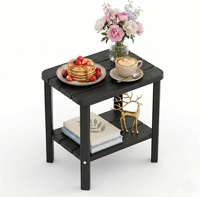 Outdoor Side Table, 2-Tier Small Outdoor Table, Waterproof & Weather Resistant Patio End Tables, Patio Furniture for Garden, Porch, Pool, Lawn, Backyard or Indoor