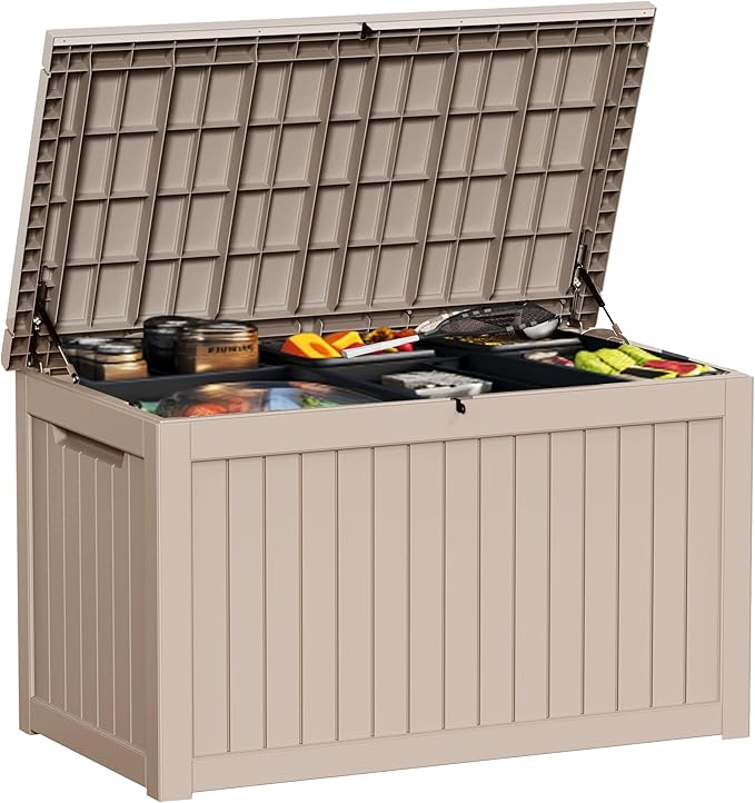 PatioZen 230 Gallon Resin Deck Box Outdoor Storage Box with Lockable Lid, Waterproof for Patio Cushions, Gardening Tools & Exercise Equipment