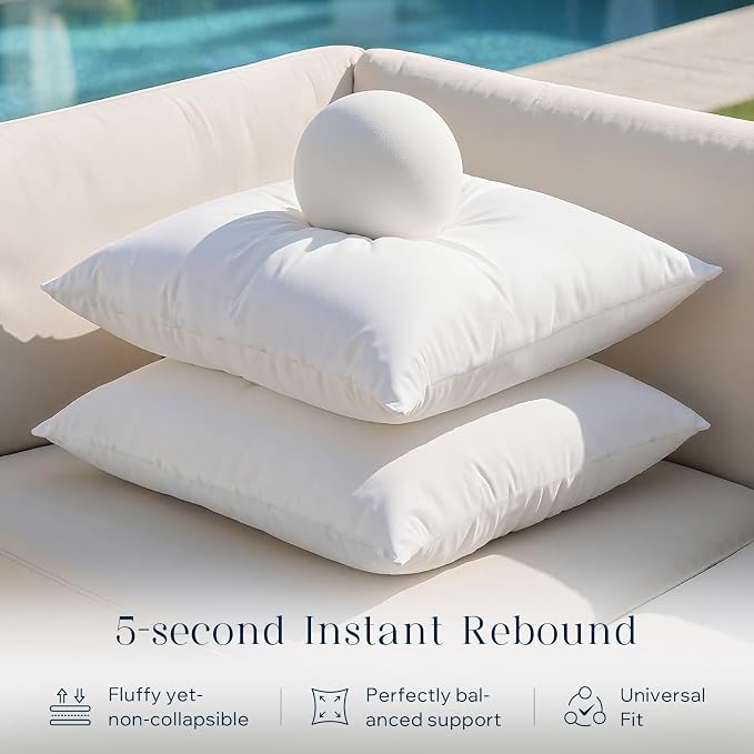 Phantoscope 20x20 Outdoor Pillow Inserts, Pack of 2 Waterproof Outdoor Pillows, Premium Water Resistant Throw Pillows, Square Form Couch Sham Cushion for Patio Patio and Porch Furniture, 20 Inches