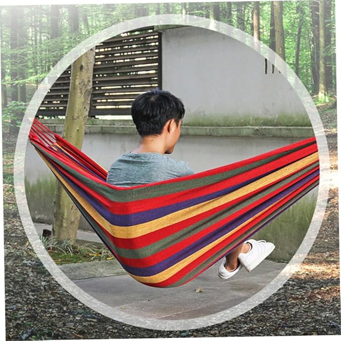 Kichvoe Outdoor Camping Canvas Hammock with Striped Rainbow Design, Portable Hanging Chair 190x85cm for Garden, Patio, and Indoor Use