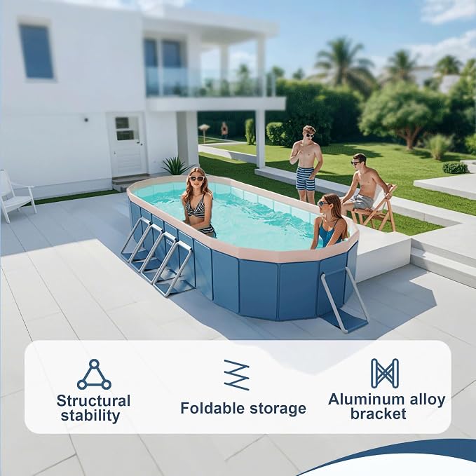 Montary Foldable Large Non-Inflatable Oval Swimming Pool for Family - Hard Plastic Shell, Oversized Thickened Design, Portable Collapsible Backyard Pool-67"x47.2"x18.5"