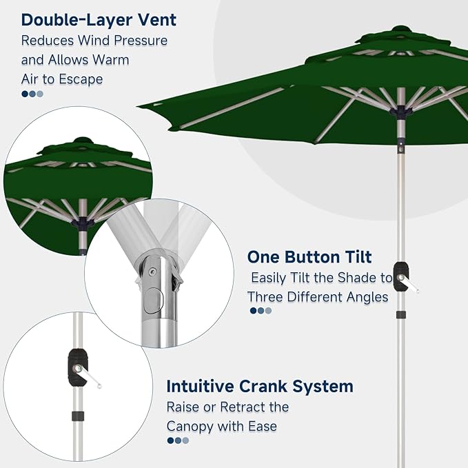 10FT 3-Tier Aluminum Outdoor Patio Umbrella, Fade-Resistant Market Umbrella with Push Button Tilt Function, 8 Sturdy All-Aluminum Ribs for Gardens, Patios, Backyards & Pools