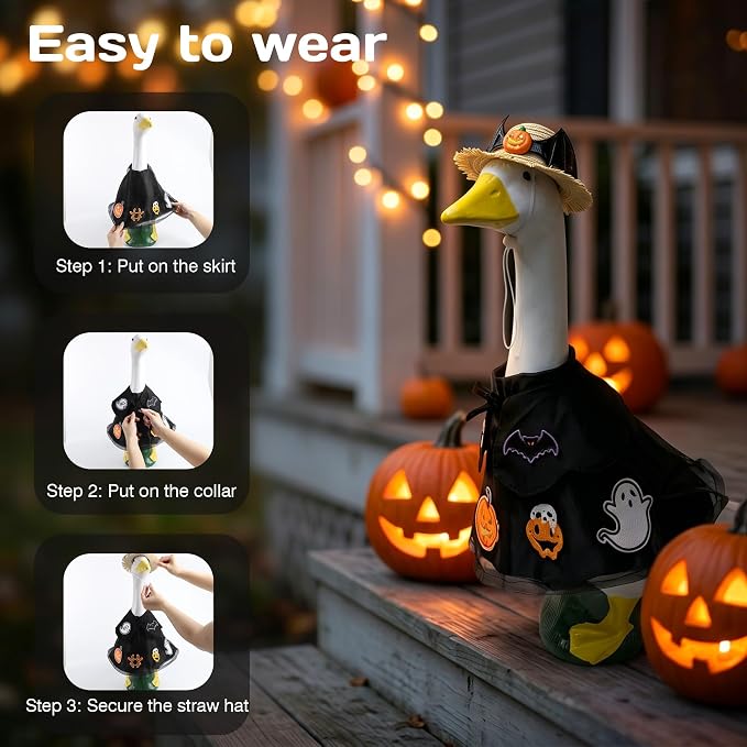 holoith 3 Pcs Halloween Porch Goose Outfits for 23" Cement Goose | Ghost Lawn Halloween Porch Goose Clothes Garden Entrance Decoration Halloween Holiday Costume Decor