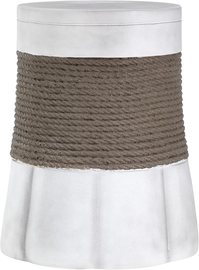 Outdoor Side Table, Small Pedestal End Table with Woven Texture & Scalloped Base, Farmhouse Vintage Accent Table for Indoor Outdoor Living Room Bedroom Patio, No Assembly, 14" D x 16.9" H
