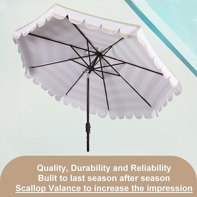 9ft Market Patio Umbrella Replacement Canopy, UV Protective, Fade Resistant, Vented Design for Outdoor Use (Beige White Stripe)