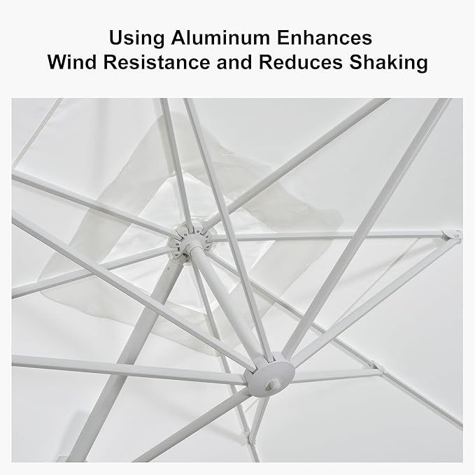 PURPLE LEAF 10 FT Patio Umbrella Outdoor White Cantilever Umbrella Aluminum Square Outdoor Offset Umbrella Hanging Windproof with 360° Rotation for Garden Deck Pool, White