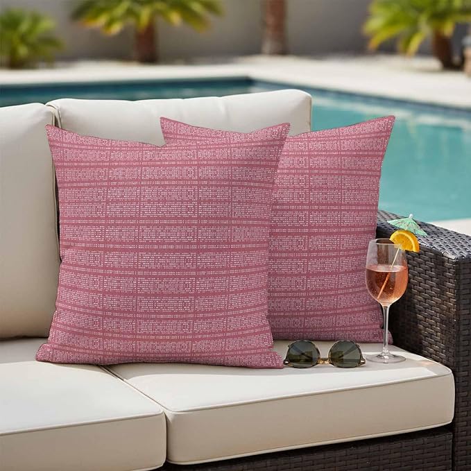 Outdoor Waterproof Throw Pillow Covers Set of 2 Pink Stripes Grain Pillowcases 16x16 Inches Solid Color Decorative Pillows Cushion Case Patio Pillows for Couch Bed Chair Garden