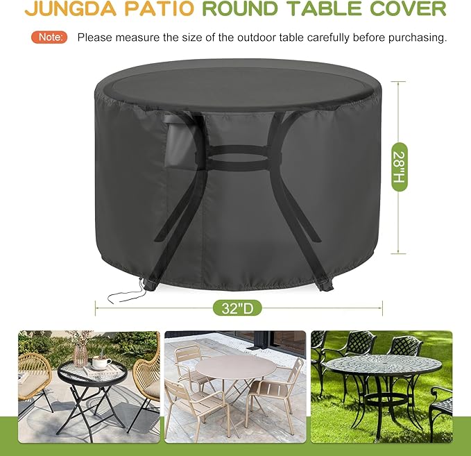 Patio Furniture Covers Round, 32 Inch Outdoor Round Table Cover Waterproof, Patio Furniture Cover for All Weather Resistant - 32 x 28 Inch