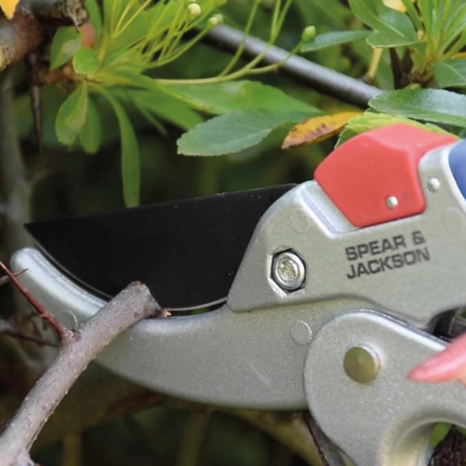 Spear & Jackson Razorsharp Geared Anvil Pruning Shears, Heavy Duty Garden Clippers for Thick Branches, Non-Slip Ergonomic Handles, Durable Steel Blades