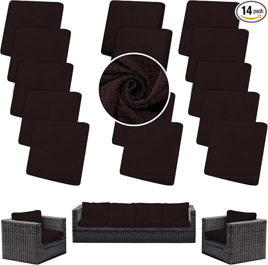 Outdoor Cushion Covers Set,14PCS Patio Furniture Couch Seat Slipcovers, Replacement for Sofa Sectional Chair(Cover，Only)