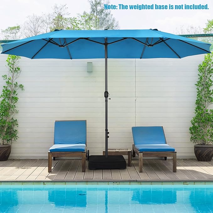 Tangkula 15Ft Double-Sided Patio Umbrella, Outdoor Extra Large Umbrella W/Hand-Crank System & Air Vents, Market Twin Umbrella W/ 12-Rib Sturdy Metal Frame for Poolside, Garden Backyard (Blue)