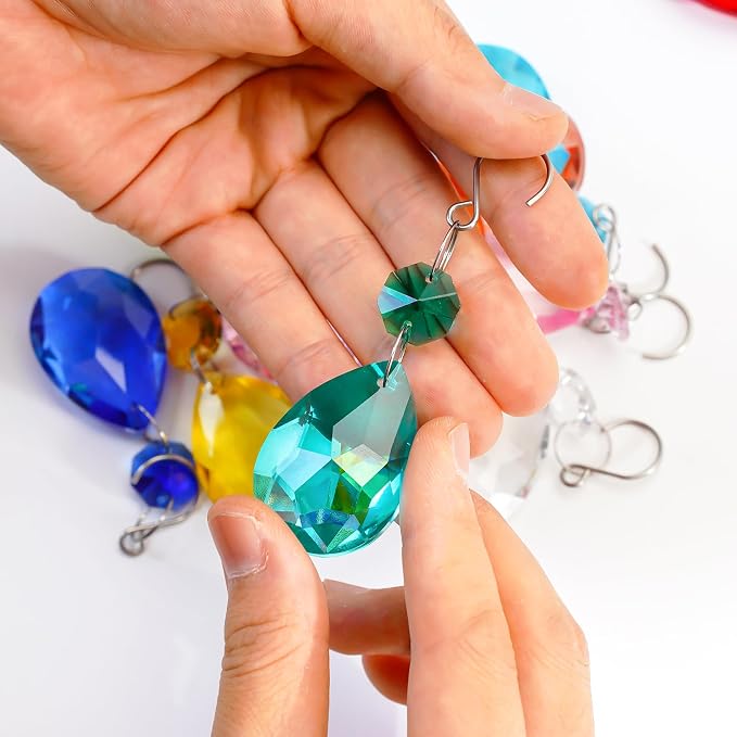 10 Pcs Cyan Blue Crystal Bauhinia Prisms Chandelier Window Decor | Cyan Blue Crystal Bauhinia Pendants 3 Inch Chandelier Beads Replacement Hanging Sun Catcher for DIY Window Wedding Decor