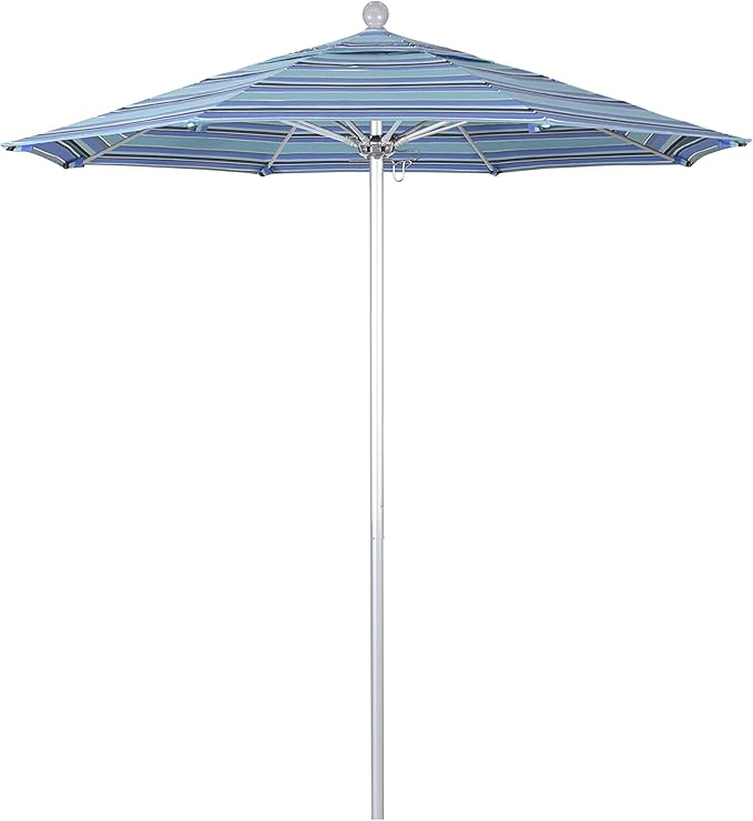 California Umbrella 7.5' Rd. Venture Series Contract Grade Patio Umbrella, Push Open Pin Stop, Silver Finish, Sunbrella Spectrum Cilantro