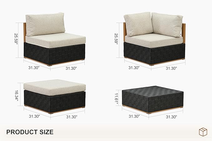 PURPLE LEAF Patio Outdoor Furniture Set 14 Pieces, Premium Leather Outdoor Couch Sectional Sofa, L-Shaped Patio Conversation Sets with Olefin Cushions, Patio Couch for Porch, Balcony, Garden, Black