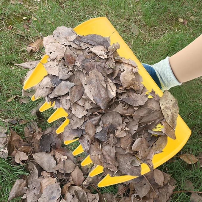 2 Pairs Garden and Yard Leaf Scoops Hand Rakes with 2 Pairs Gloves, Large Sized Handheld Grass Twigs Hand Rakes for Leaves Lawn Debris and Trash Pick Up